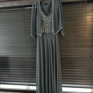 J Kara Beaded Evening Gown in Slate Blue